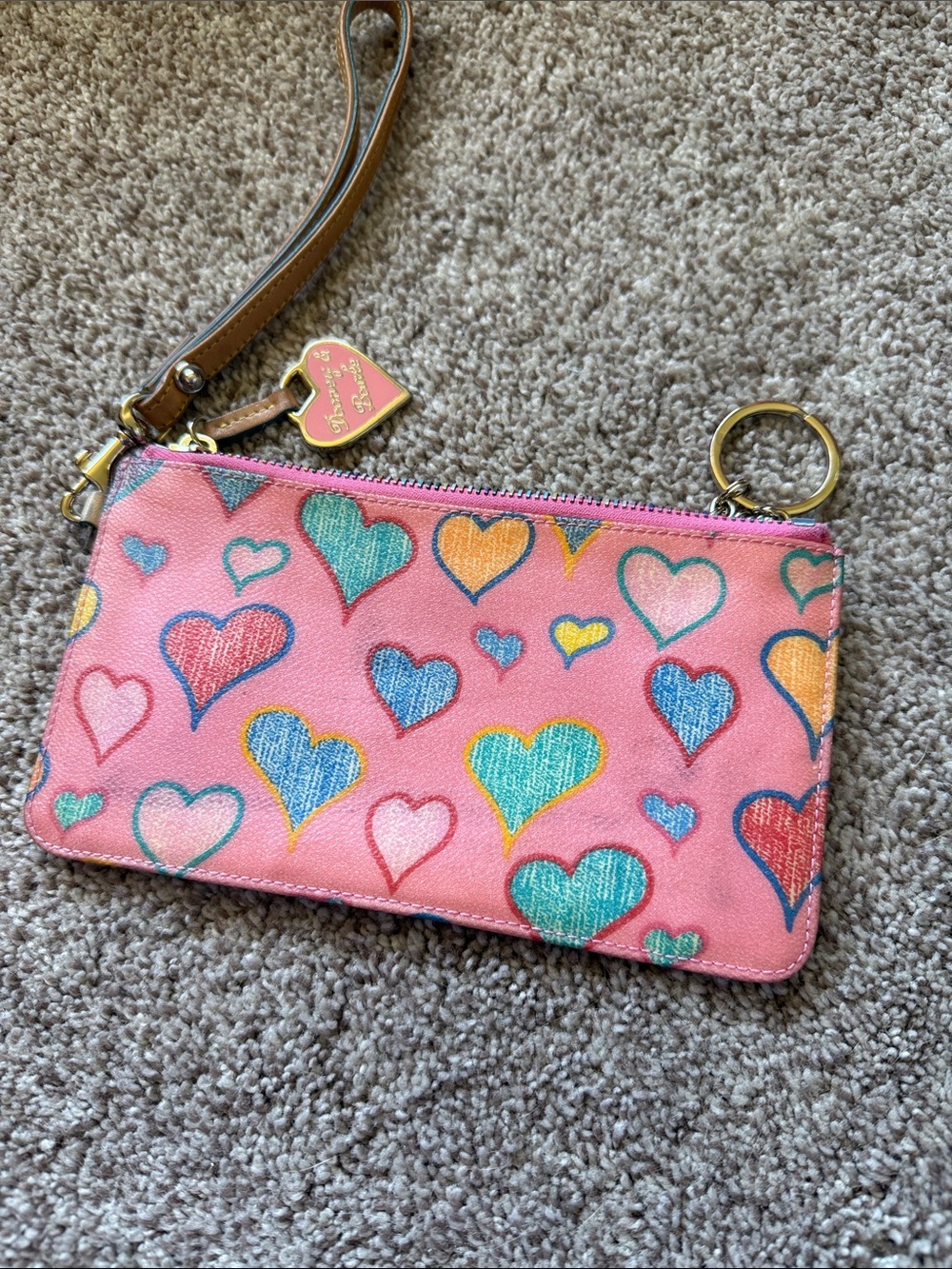 Pink Heart Print Wristlet with Gold Charm